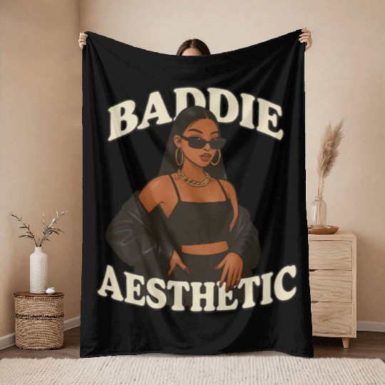 Bold Black Girl Aesthetic Illustration Throw Blankets