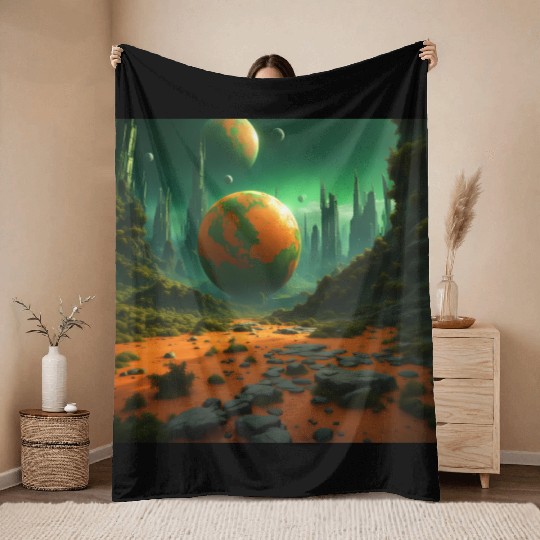 Sci-Fi Futuristic Alien Planet Landscape Throw Blankets