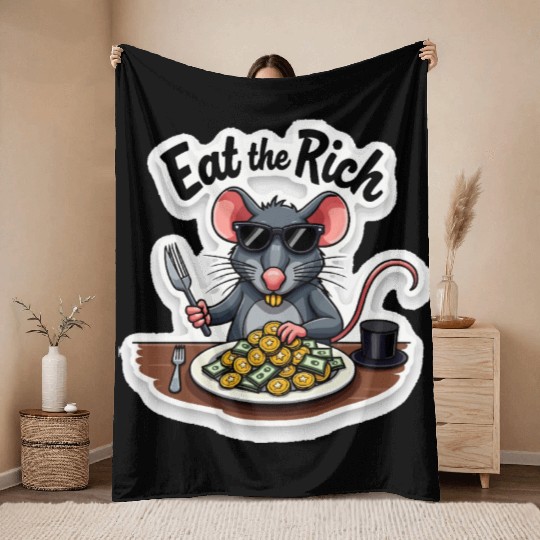 Eat the Rich Rat – Street Rebellion Throw Blankets