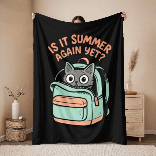 Curious Cat Peeks from Pastel Backpack Throw Blankets