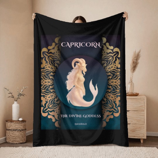 Capricorn Divine Goddess Illustration Throw Blankets