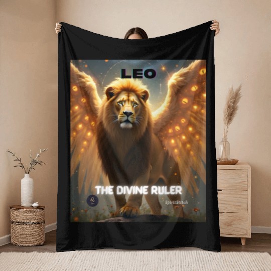 Leo the Divine Ruler with Angel Wings Throw Blankets