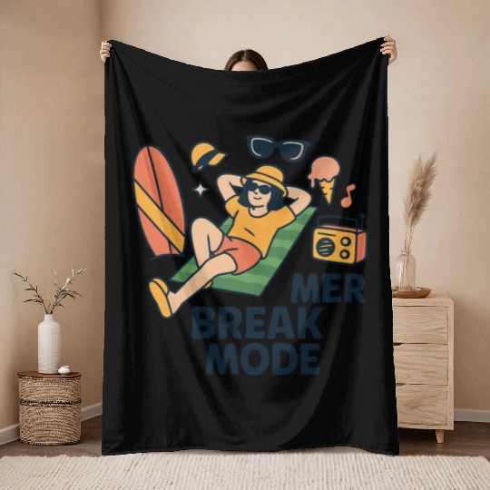 Summer Beach Vibe Illustration Throw Blankets