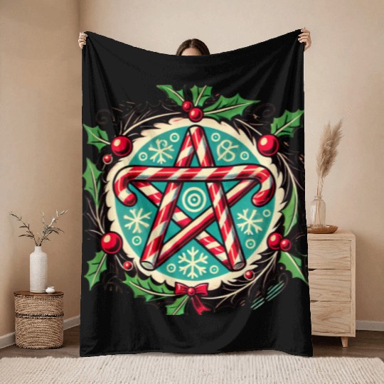 Yule Pentacle with Candy Canes Pagan Holiday Desig Throw Blankets