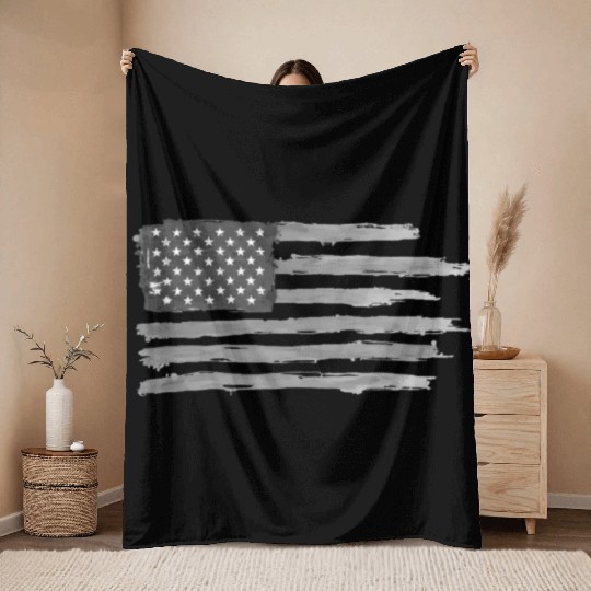 Vintage Distressed American Flag Design Throw Blankets