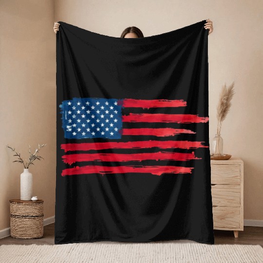 Stylized American Flag Illustration Throw Blankets