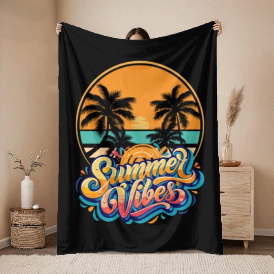 Tropical Sunset Summer Vibes Design Throw Blankets