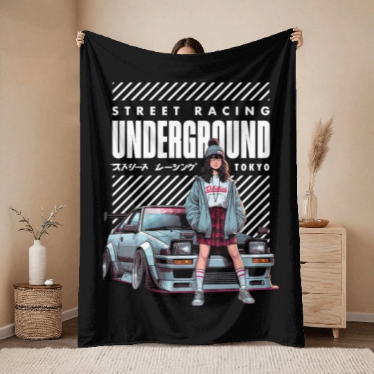 Japanese Underground Street Racing - JDM Car Throw Blankets