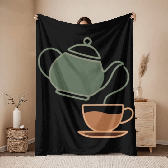 Vintage Tea Kettle and Cup Silhouette Throw Blankets