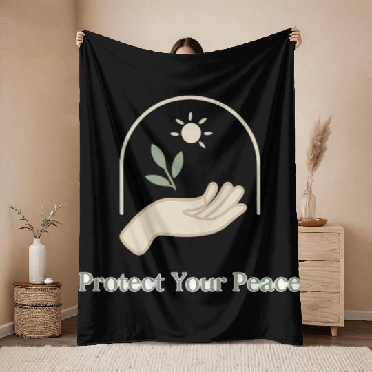 Peaceful Nature Hand with Sun and Leaf Throw Blankets