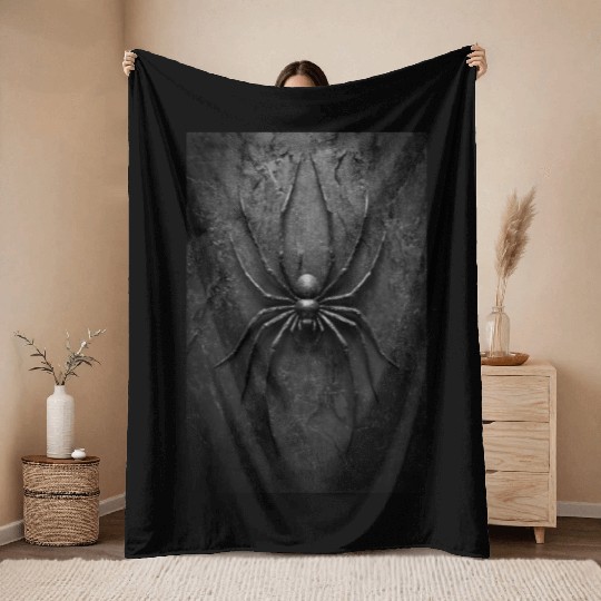 Black Widow Style Spider Art Throw Blankets