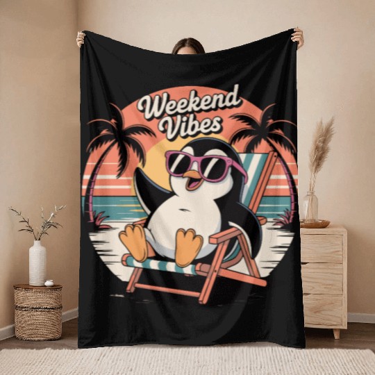 Chill Penguin Weekend Vibes Throw Blankets