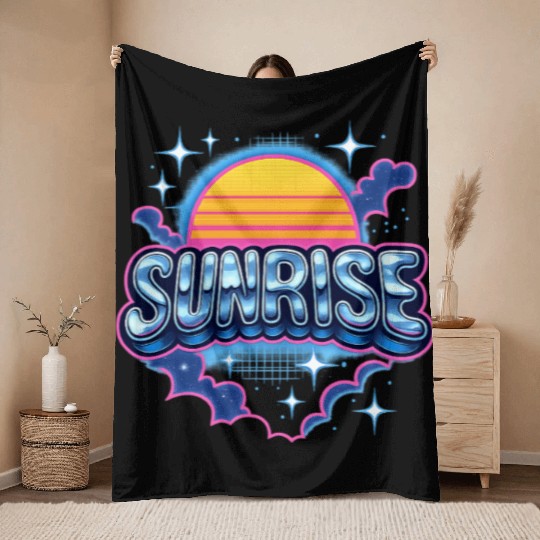 Retro Sunrise Neon Design Throw Blankets