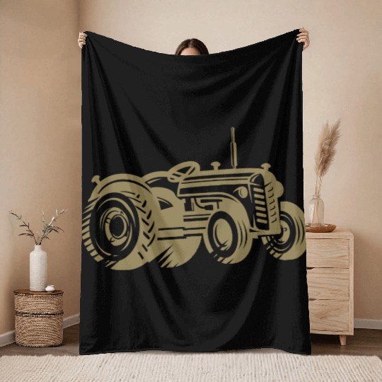 Tractor Silhouette Farmer Agriculture Throw Blankets