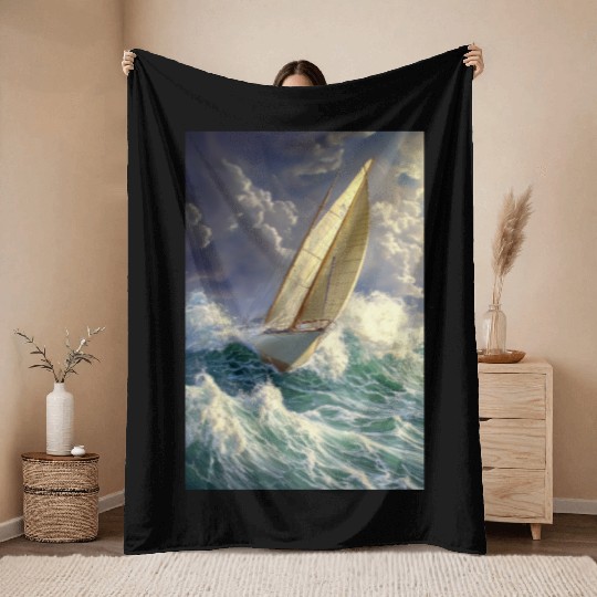 Storm Sail Through Painted Seas Throw Blankets