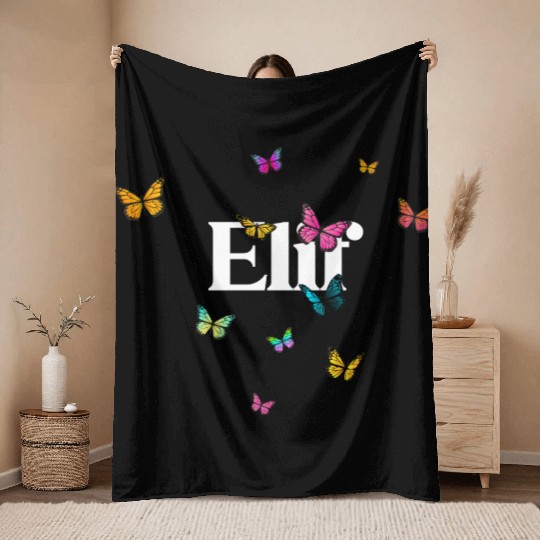 ELIF - beautiful girl name with cute butterflies Throw Blankets