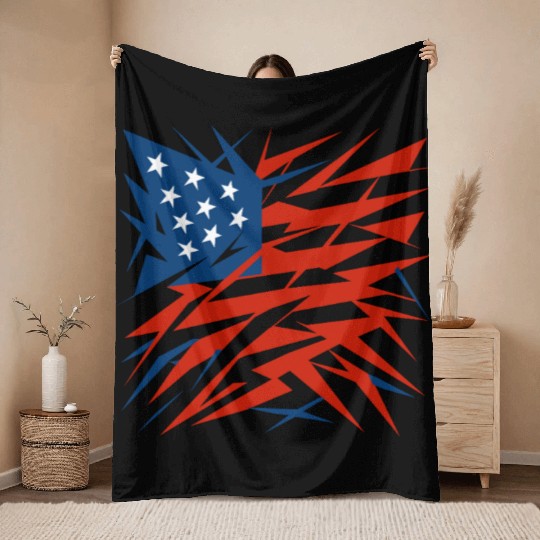 Abstract American Flag Deconstructivism Style Throw Blankets