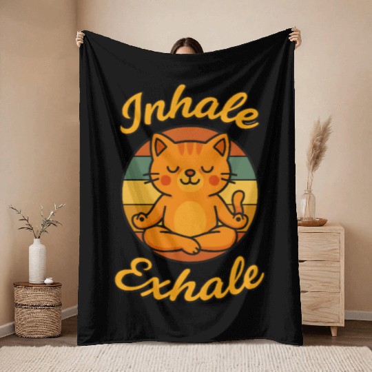 Yoga Cat Meditation Throw Blankets