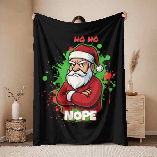 Ho Ho Nope – Grumpy Santa Art Throw Blankets