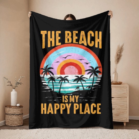 Retro Sunset Beach Parody Design Throw Blankets