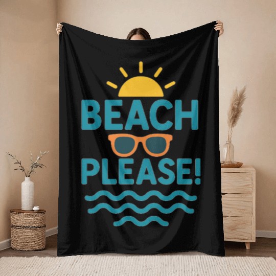 Sunny Beach Vacation Graphic Throw Blankets