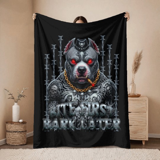 Bite First Bark Later  Throw Blankets