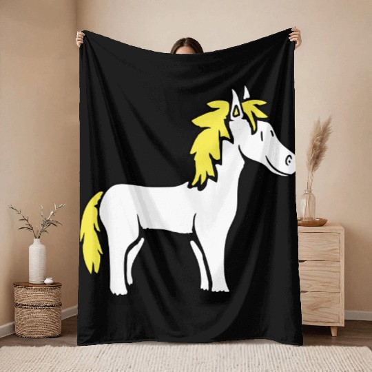 Horse Sweet Pony Foal Horse Girl Cute Comic Fun Throw Blankets