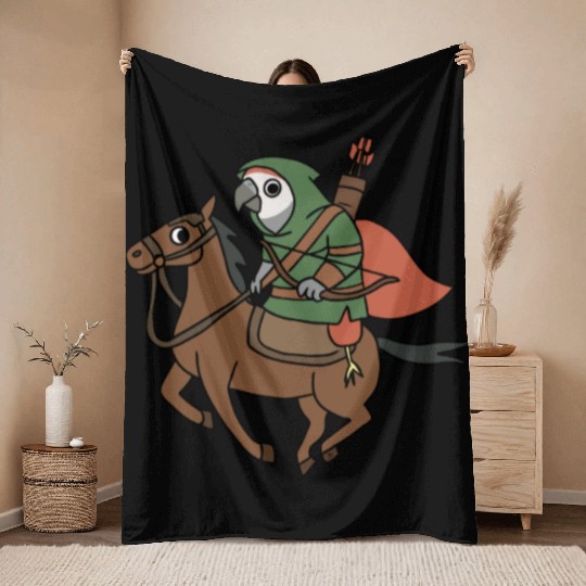 Epic Archer Parrot Riding Horse Throw Blankets