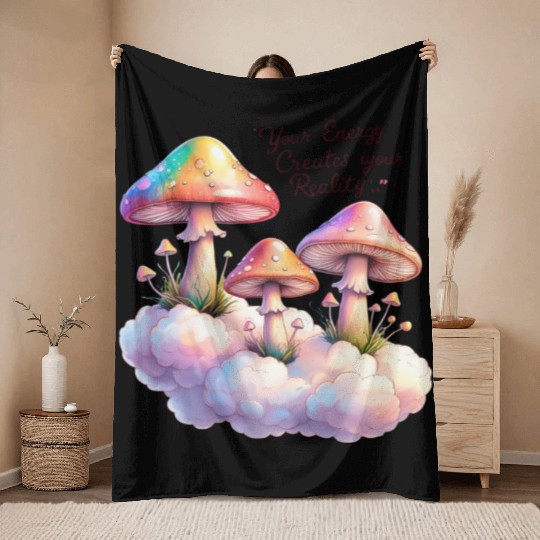 Colorful Mushrooms with Inspirational Quote Throw Blankets