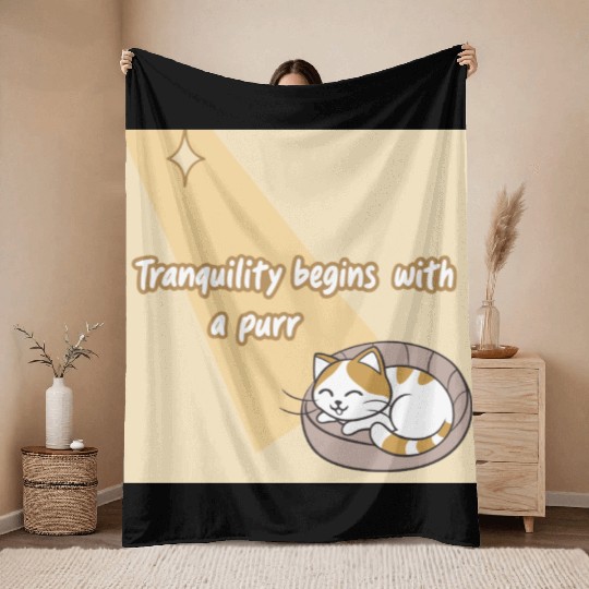 Peaceful Cat Relaxation Illustration Throw Blankets