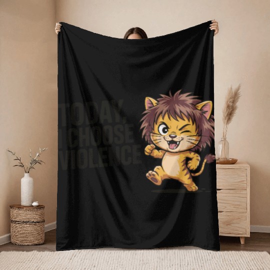 Cute Cartoon Lion with Bold Slogan Throw Blankets