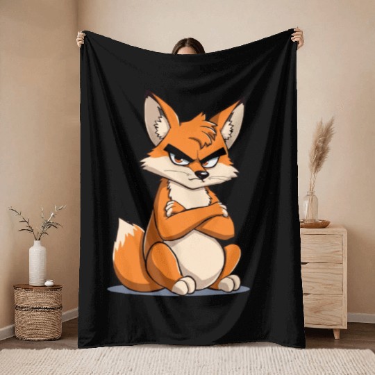 Grumpy cartoon Fox with serious expression Throw Blankets