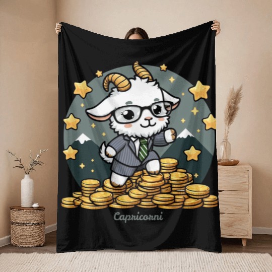Capricorn Business Goat Illustration Throw Blankets