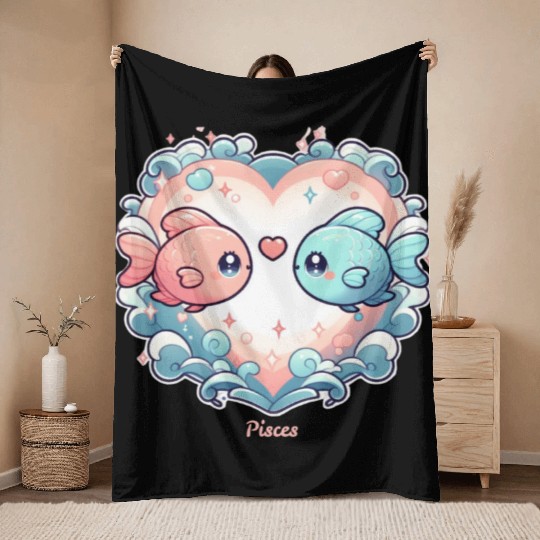 Celestial Pisces Love Heart Illustration Throw Blankets