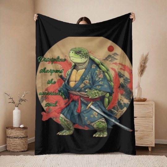 Nature Warrior Turtle in Samurai Attire Throw Blankets