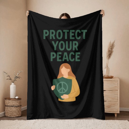 Peaceful Defender Shield Illustration Throw Blankets