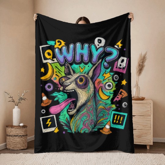 Whimsical Psychedelic Animal Illustration Throw Blankets