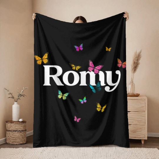ROMY - beautiful girl name with cute butterflies Throw Blankets