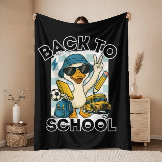 Funny Cartoon Duck Proud "Back to School" Throw Blankets
