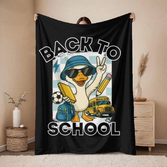 Funny Cartoon Duck Proud "Back to School" Throw Blankets