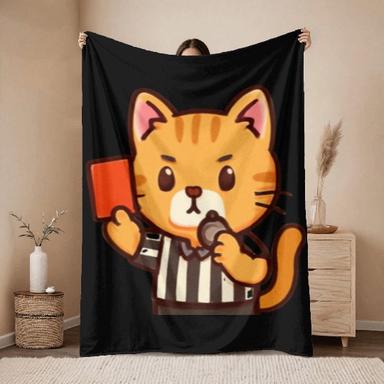 Referee Cat – Funny Soccer Whistle Cat Throw Blankets