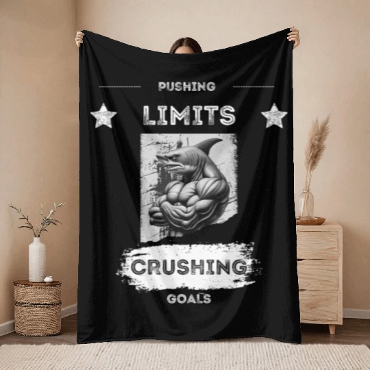 PUSHING LIMITS – Ripped Shark Gym Design Throw Blankets