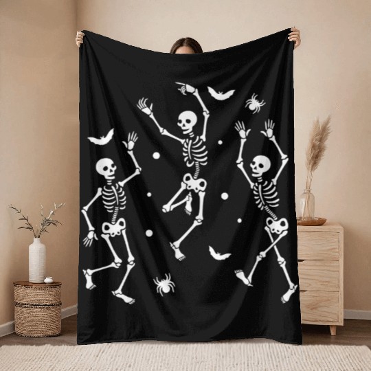 Festive Skeleton Dance Art Throw Blankets