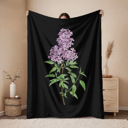 Lavender Bloom Botanical Illustration Throw Blankets