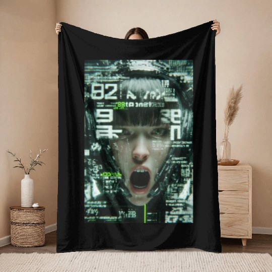 Cyberpunk Digital Scream Throw Blankets