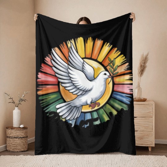 Peaceful Dove with Olive Branch Design Throw Blankets
