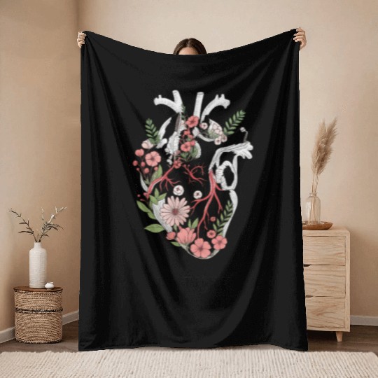 Future Doctor | Floral Anatomical Heart for Med St Throw Blankets