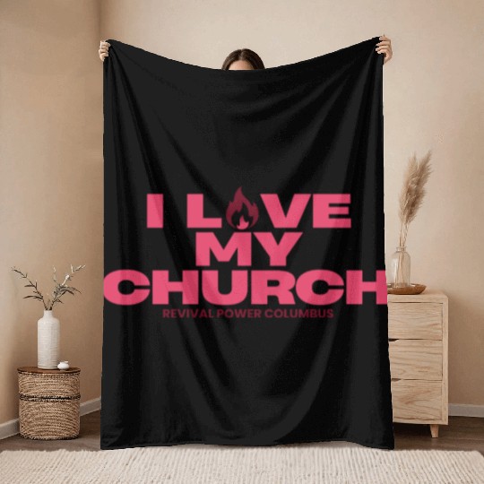 Love my Church fuchsia Throw Blankets