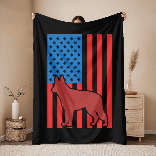German Shepherd US Flag Throw Blankets
