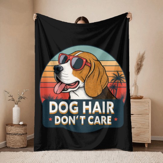 Humorous Dog Hair Don't Care Sunset Design Throw Blankets